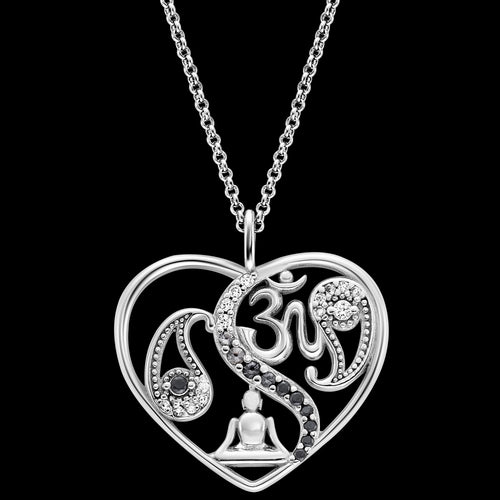 Silver Yin Yang Balance Buddha Om Heart CZ Necklace | Engelsrufer Australia