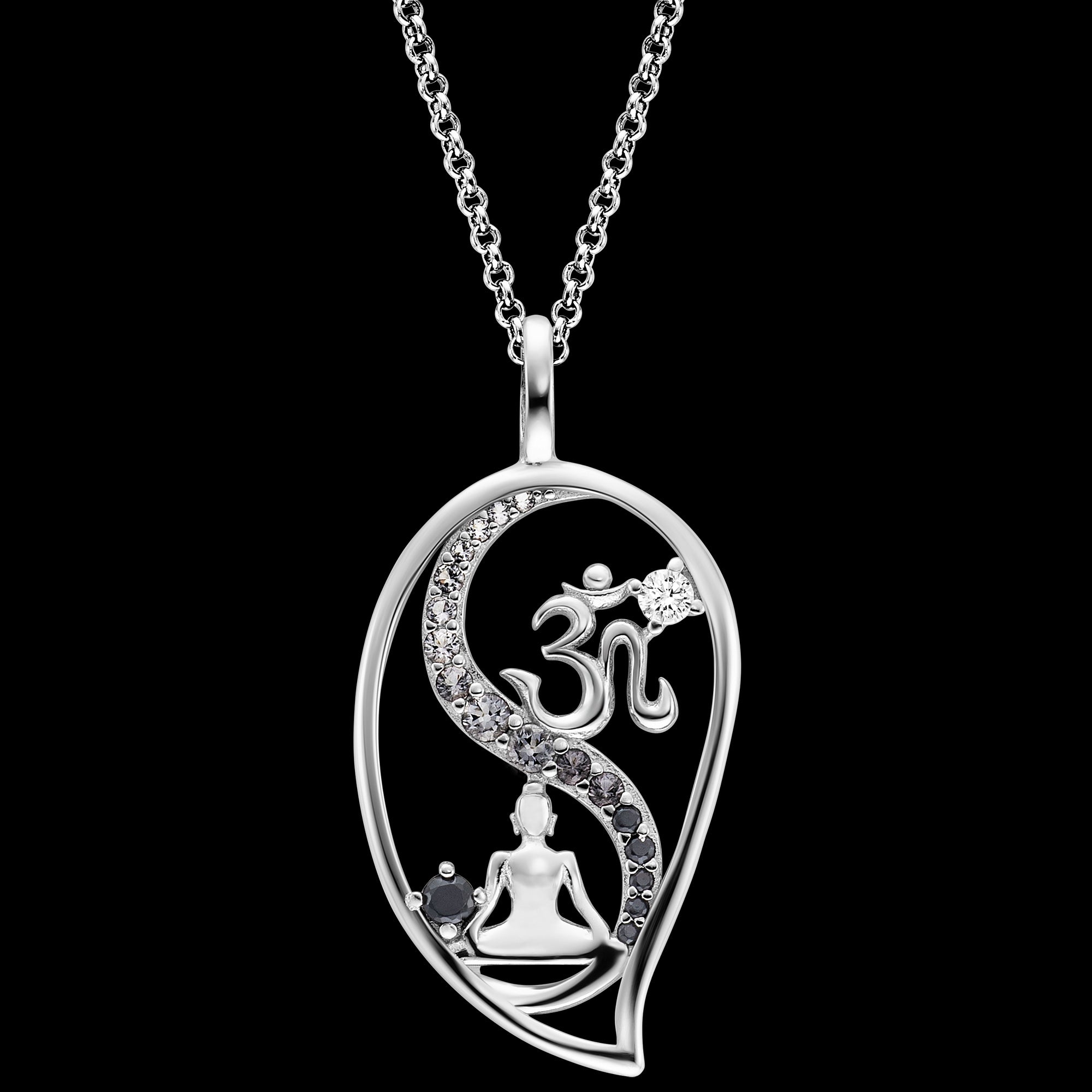 Sterling Silver Dark Shade Yin Yang Balance Buddha Om CZ Necklace | Engelsrufer Australia