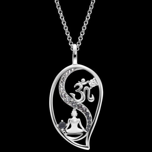 Sterling Silver Dark Shade Yin Yang Balance Buddha Om CZ Necklace | Engelsrufer Australia