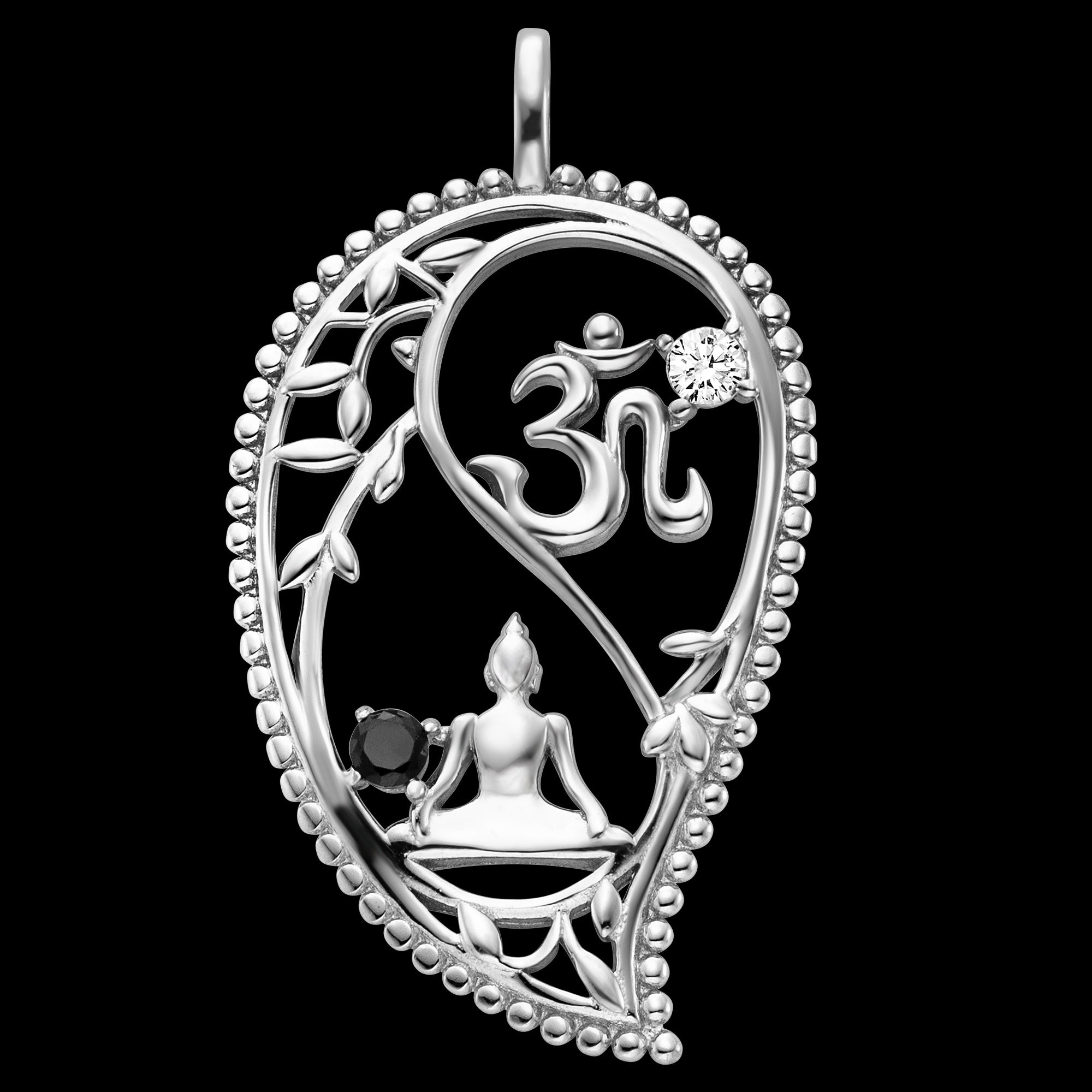 Sterling Silver Yin Yang Balance Buddha Om CZ Leaf Pendant | Australia