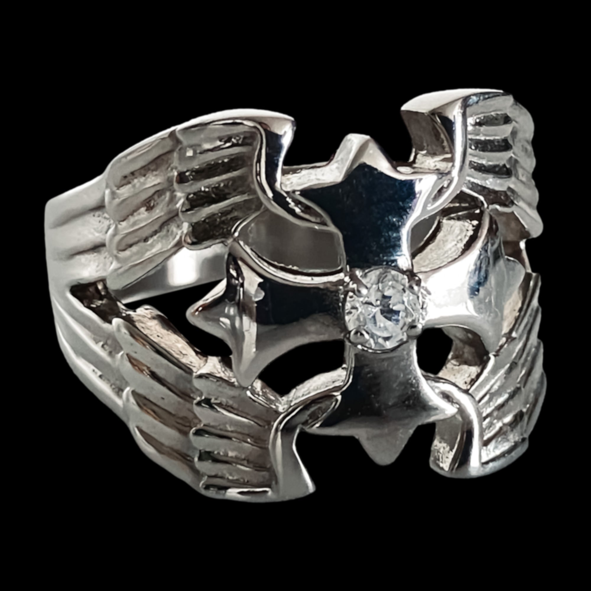 Medieval Cross & Wings Men's Stainless Steel Biker-Style Ring