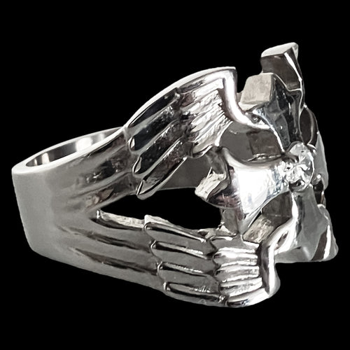 Medieval Cross & Wings Men's Stainless Steel Biker-Style Ring Side View