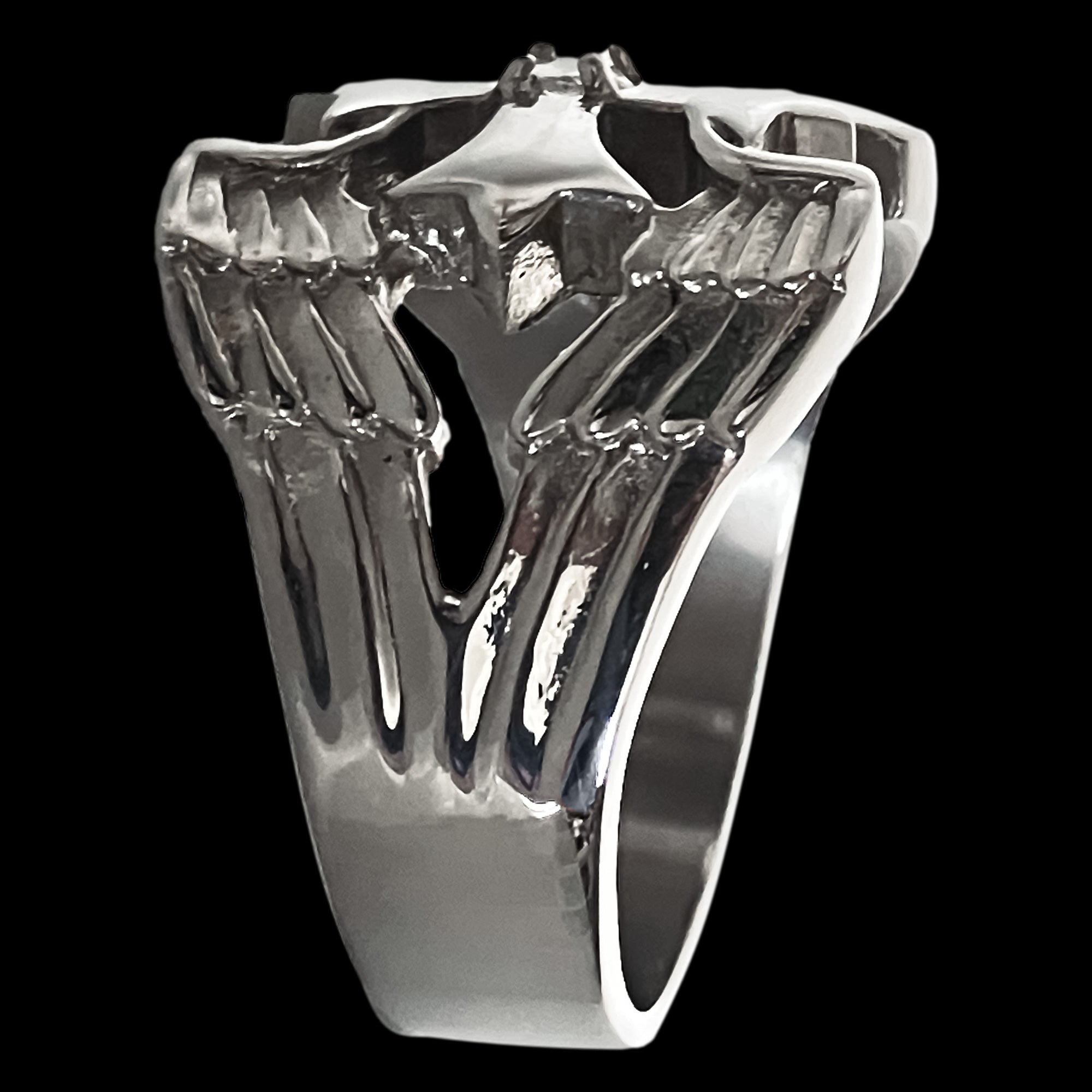 Medieval Cross & Wings Men's Stainless Steel Biker-Style Ring Side View