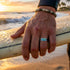 Surfer Man Wearing Stainless Steel Men’s Abalone Paua Shell Inlay Ring