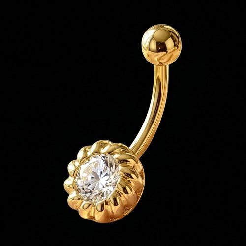 14 Carat Solid Gold CZ Belly Bar Piercing | Australia