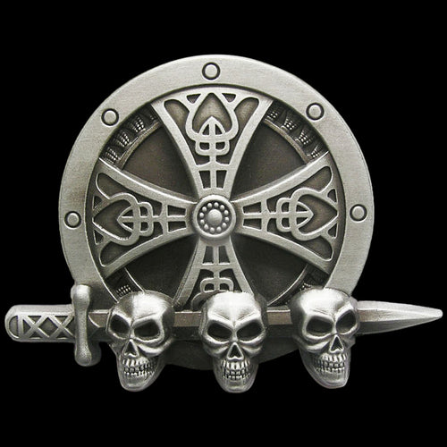 CROSS SHIELD DAGGER SKULL BELT BUCKLE