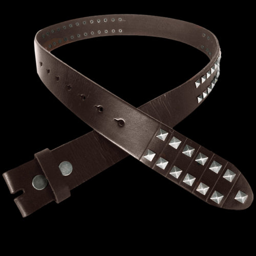 SQUARE STUDS DARK BROWN LEATHER BELT - OPEN VIEW