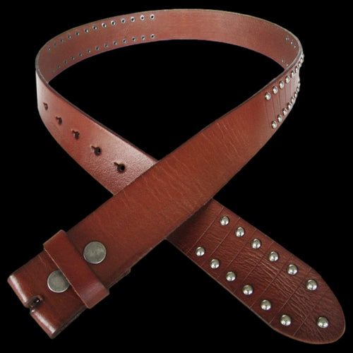 ROUND DOUBLE STUD TAN LEATHER BELT - OPEN VIEW