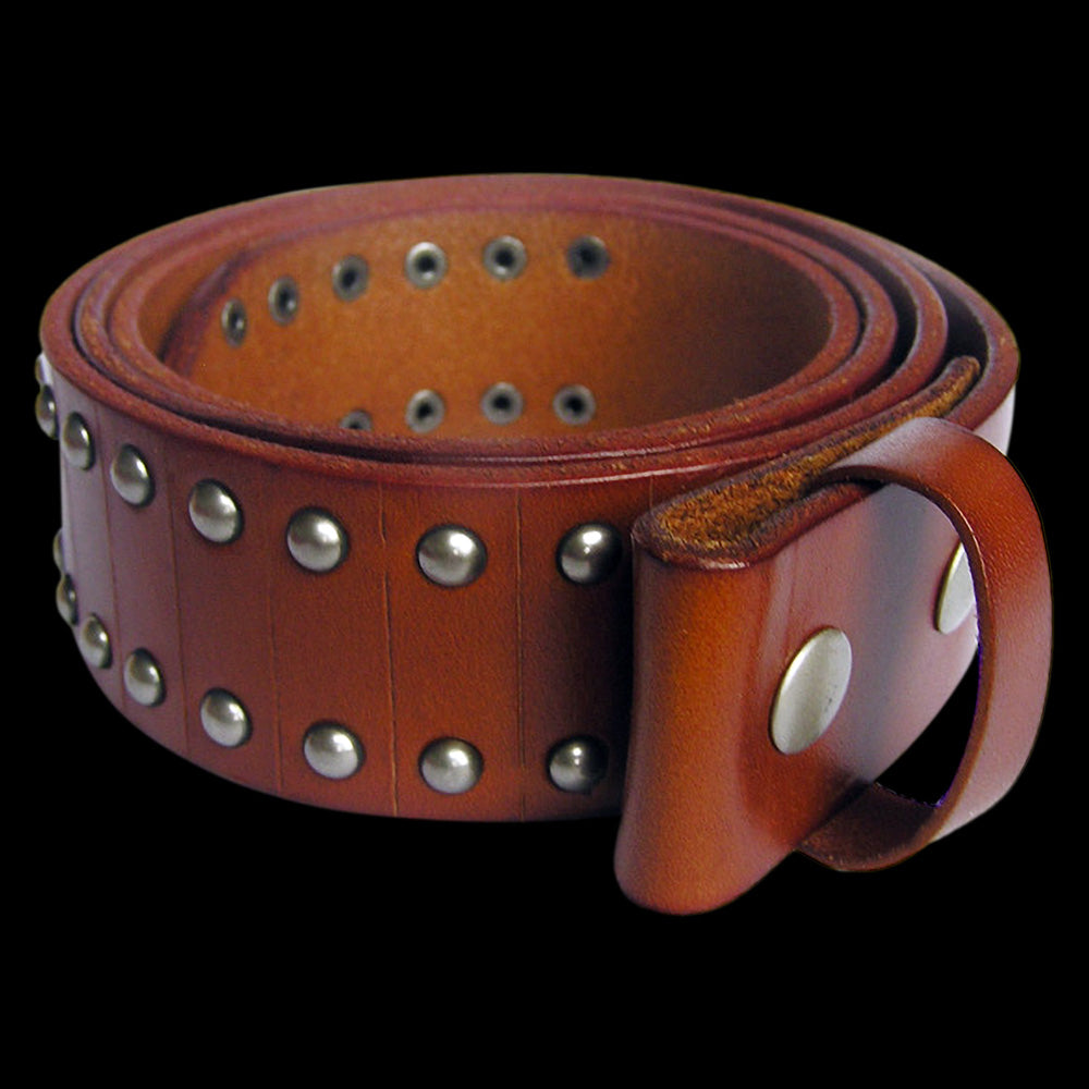 ROUND DOUBLE STUD TAN LEATHER BELT FOR BELT BUCKLE