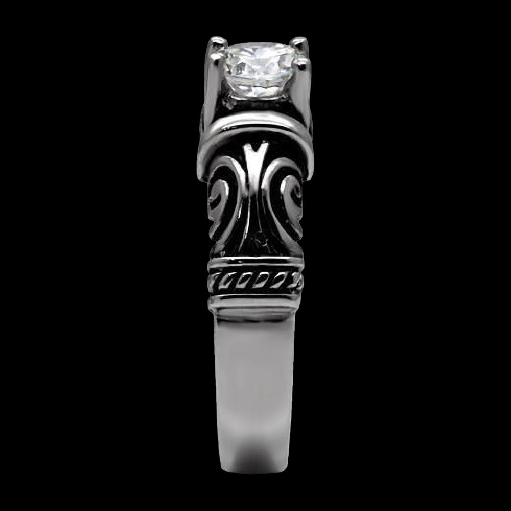 STAINLESS STEEL LADIES CELTIC CZ SOLITAIRE RING - SIDE VIEW 2