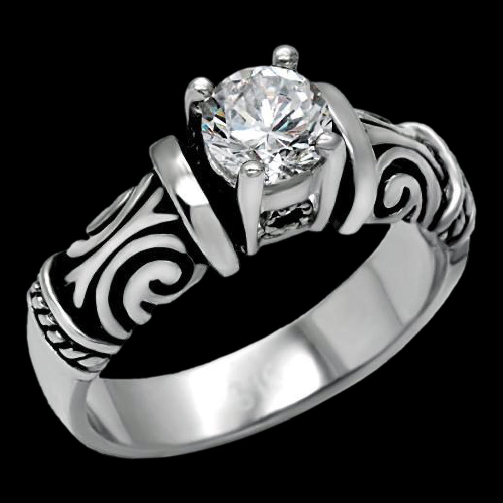STAINLESS STEEL LADIES CELTIC CZ SOLITAIRE RING