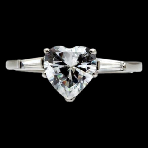 Top View Stainless Steel Heart Solitaire CZ Ring