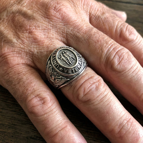 man Wearing Stainless Steel Men's US Army Veteran Signet Ring