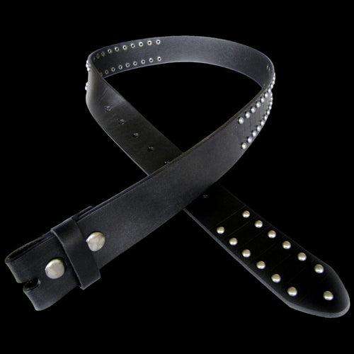 ROUND DOUBLE STUD BLACK LEATHER BELT FOR BELT BUCKLE