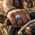 Bikie Man Wearing Stainless Steel Men's Skull Eye Patch Ring