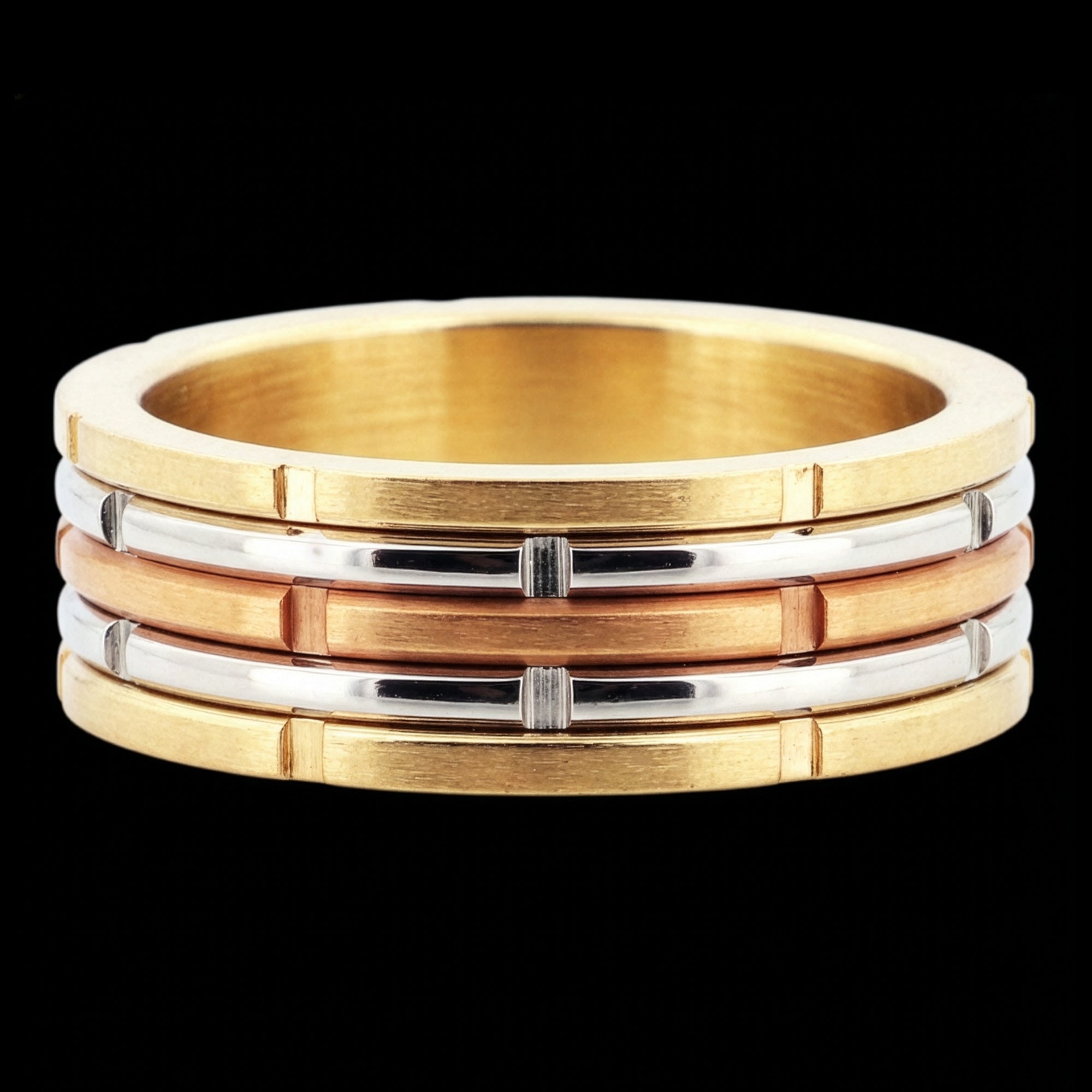 Front View Stainless Steel Gold Notched Band Ring