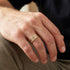 Man Wearing Stainless Steel Gold Notched Band Ring