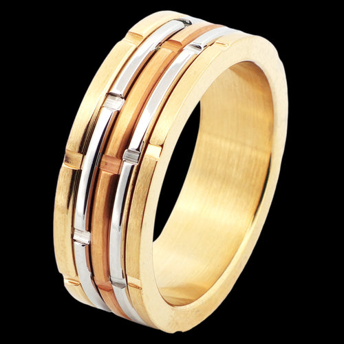 Stainless Steel Gold Notched Band Ring
