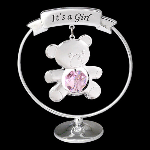 CRYSTOCRAFT SWAROVSKI  PINK TEDDY IT’S A GIRL ORNAMENT