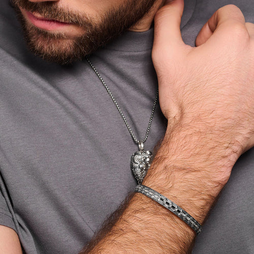 Man Wearing Thomas Sabo Wide Crocodile Rocks Sterling Silver Bangle
