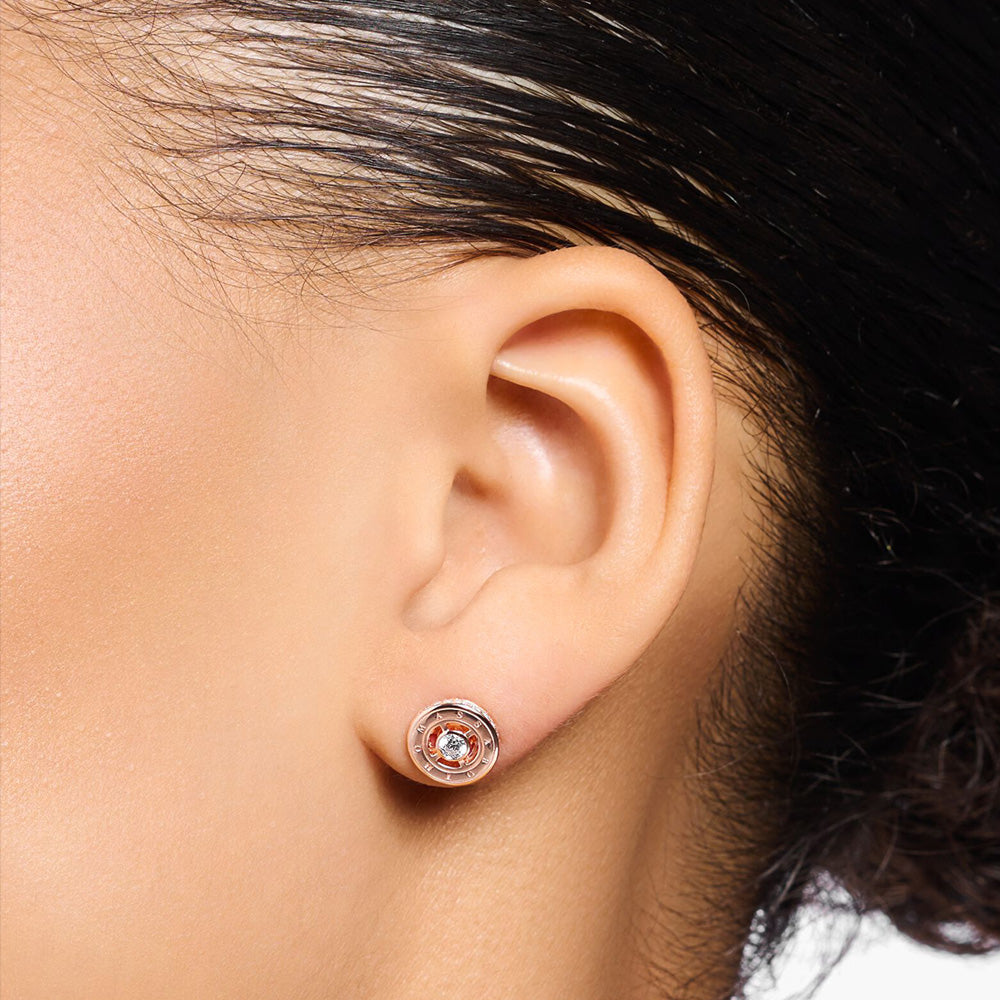 THOMAS SABO SPARKLING CIRCLES ROSE GOLD STUD EARRINGS - MODEL VIEW