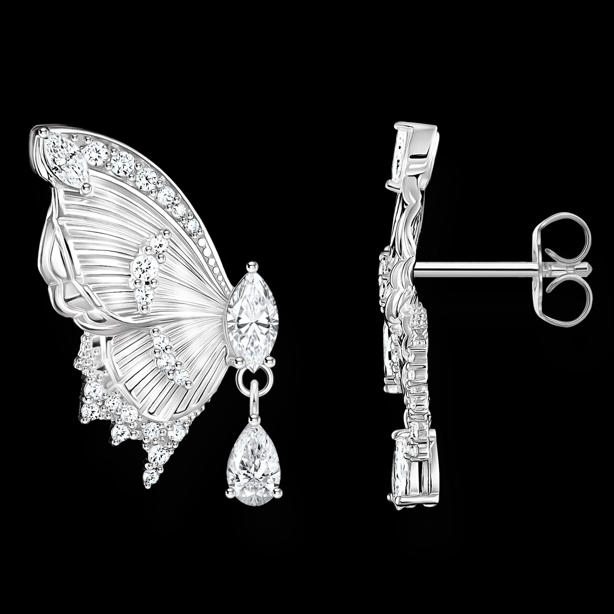 Side View Thomas Sabo Butterfly Paradise Silver Stud Earrings