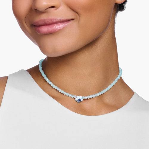 THOMAS SABO JADE BLUE FLOWER CHOKER NECKLACE - MODEL VIEW