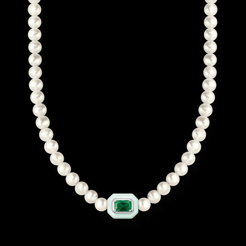 THOMAS SABO PEARL GREEN STONE CHOKER NECKLACE