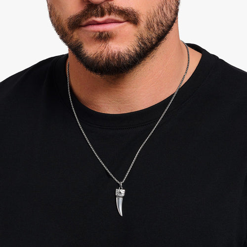 Man Wearing Thomas Sabo Wolf's Tooth Sterling Silver Necklace