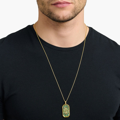Man Wearing Thomas Sabo Gold Malachite Compass Star Dog Tag Pendant