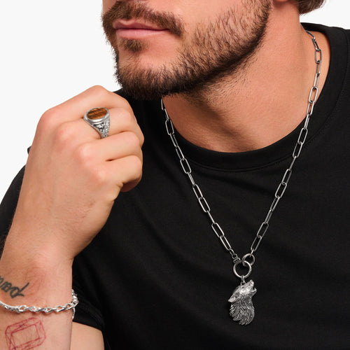 Man Wearing Thomas Sabo Rebel Wolf Sterling Silver Pendant