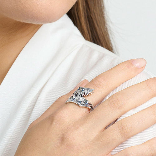 THOMAS SABO PHOENIX WING SILVER RING - MODEL VIEW