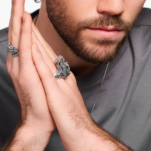Model Wearing Thomas Sabo Crocodile Rocks Head Sterling Silver Ring