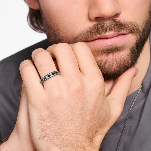 Man Wearing Thomas Sabo Crocodile Rocks Sterling Silver Thin Band Ring