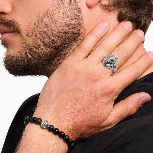 Man Wearing Thomas Sabo Rebel Wolf Sterling Silver Signet Ring