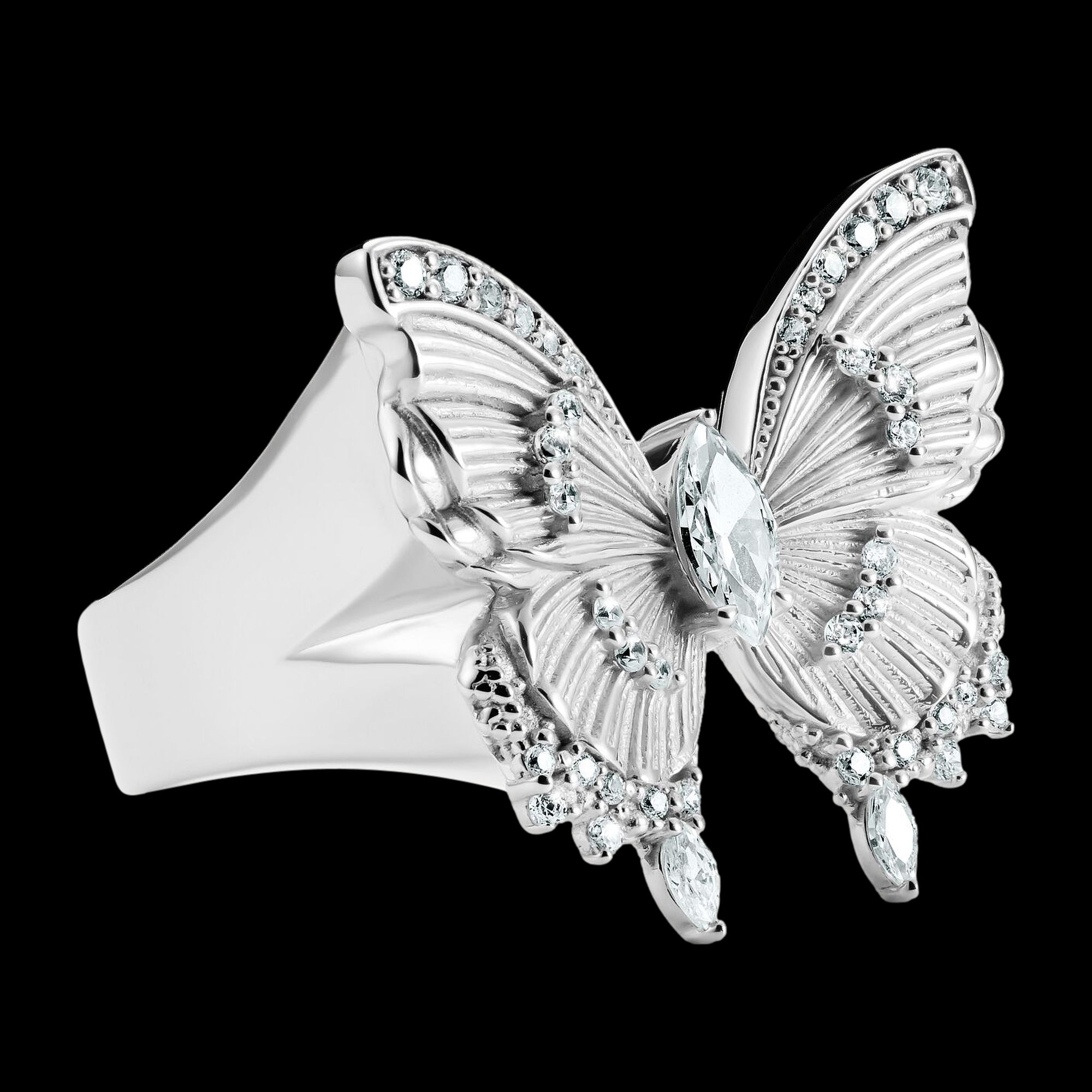 Side View Thomas Sabo Butterfly Paradise Silver Cocktail Ring