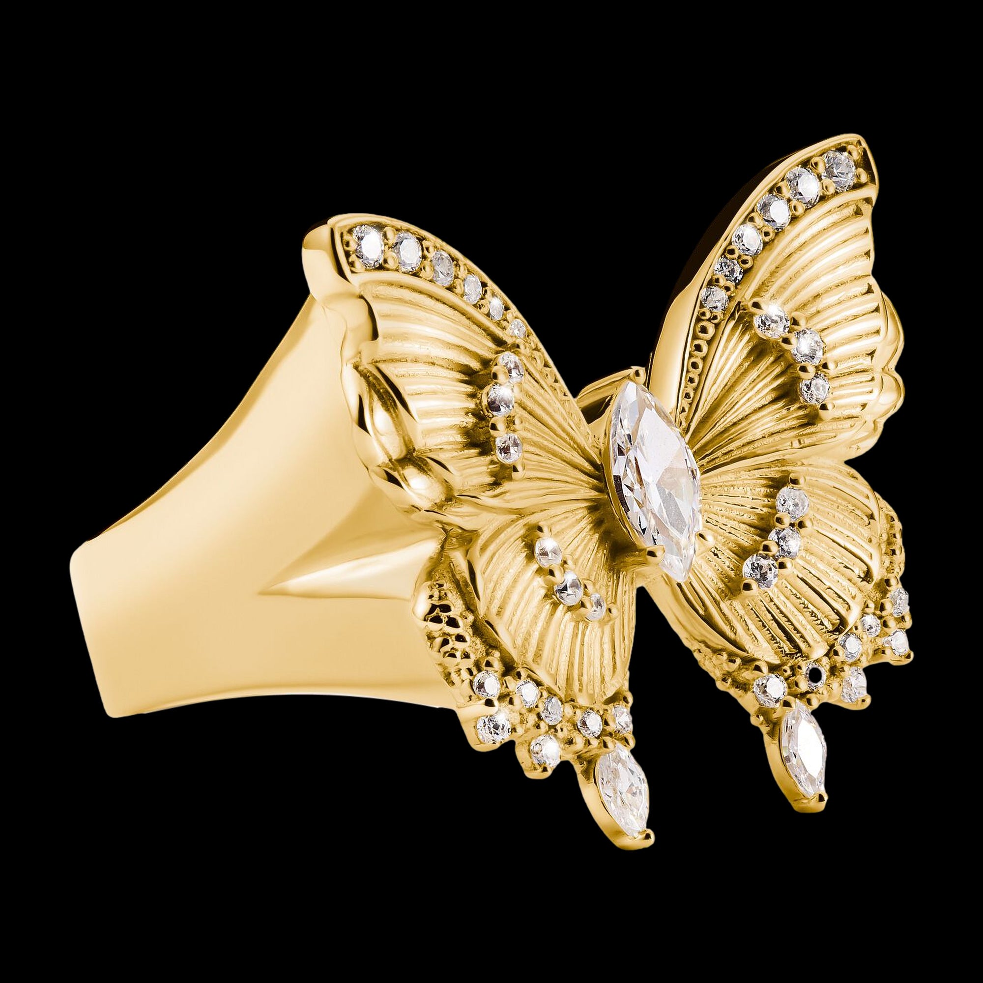Side View Thomas Sabo Butterfly Paradise Gold Cocktail Ring