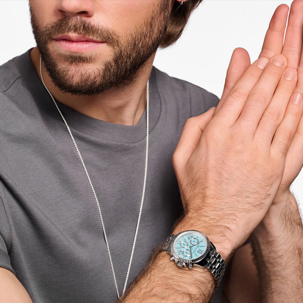 THOMAS SABO SILVER DIVINE TURQUOISE CHRONO WATCH - MALE MODEL VIEW