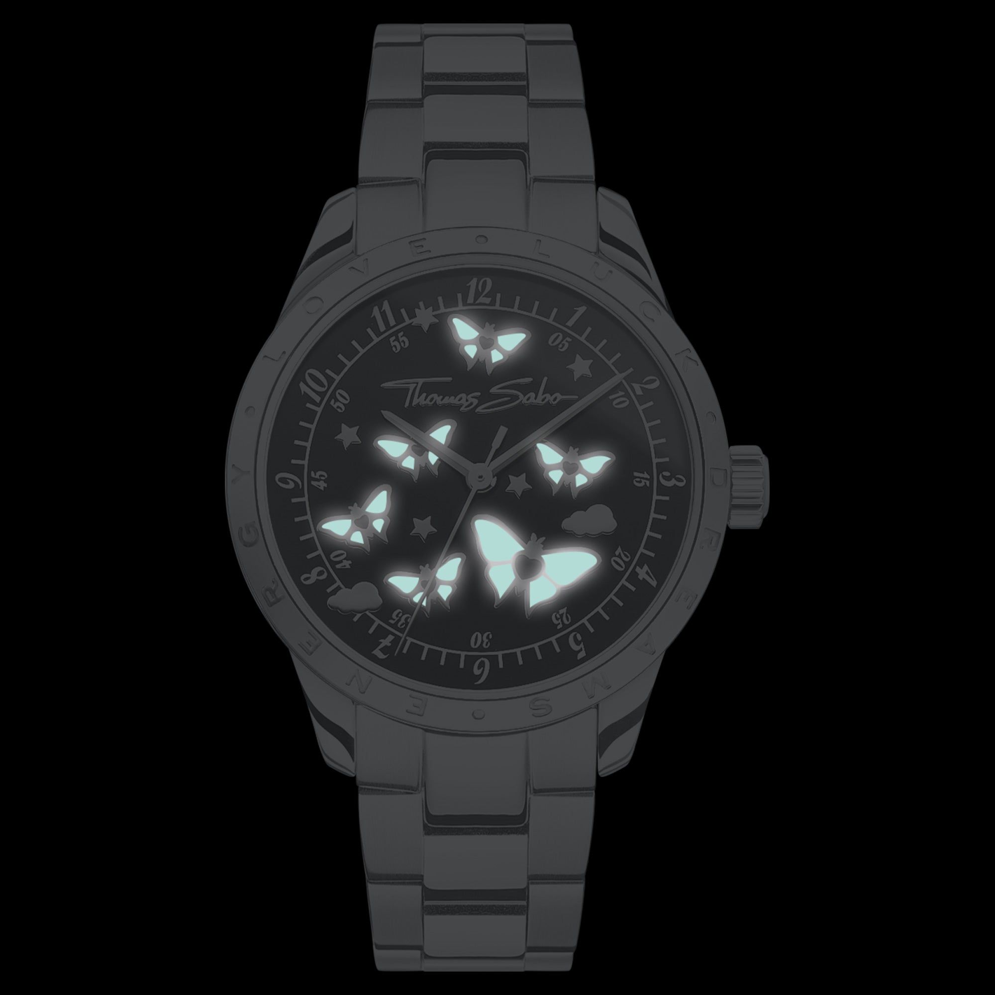 Night View Thomas Sabo Luminescent Butterfly Silver Black Dial Watch