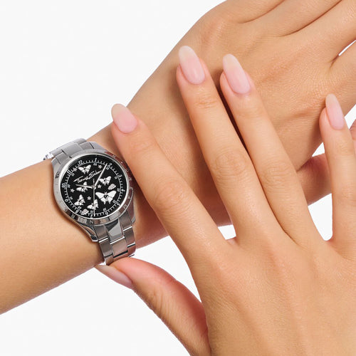 Woman Wearing Thomas Sabo Luminescent Butterfly Silver Black Dial Watch