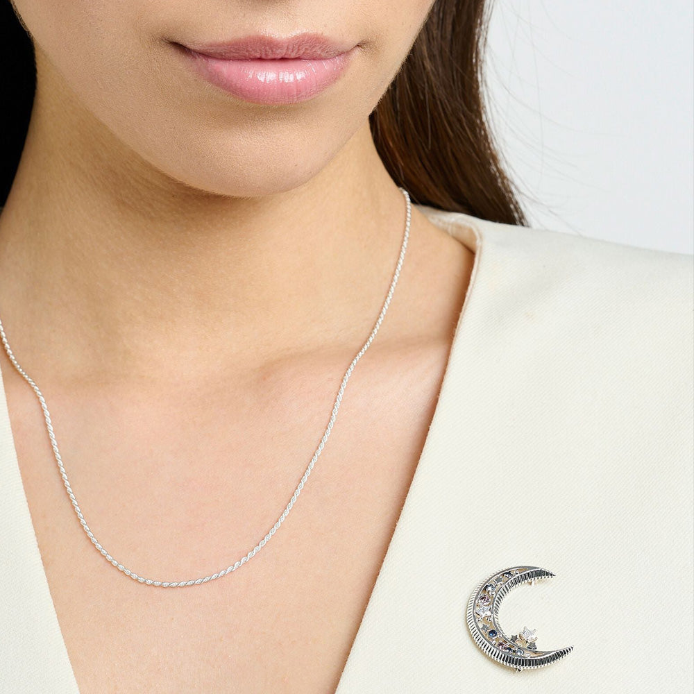 THOMAS SABO CRESCENT MOON SILVER BROOCH - MODEL VIEW