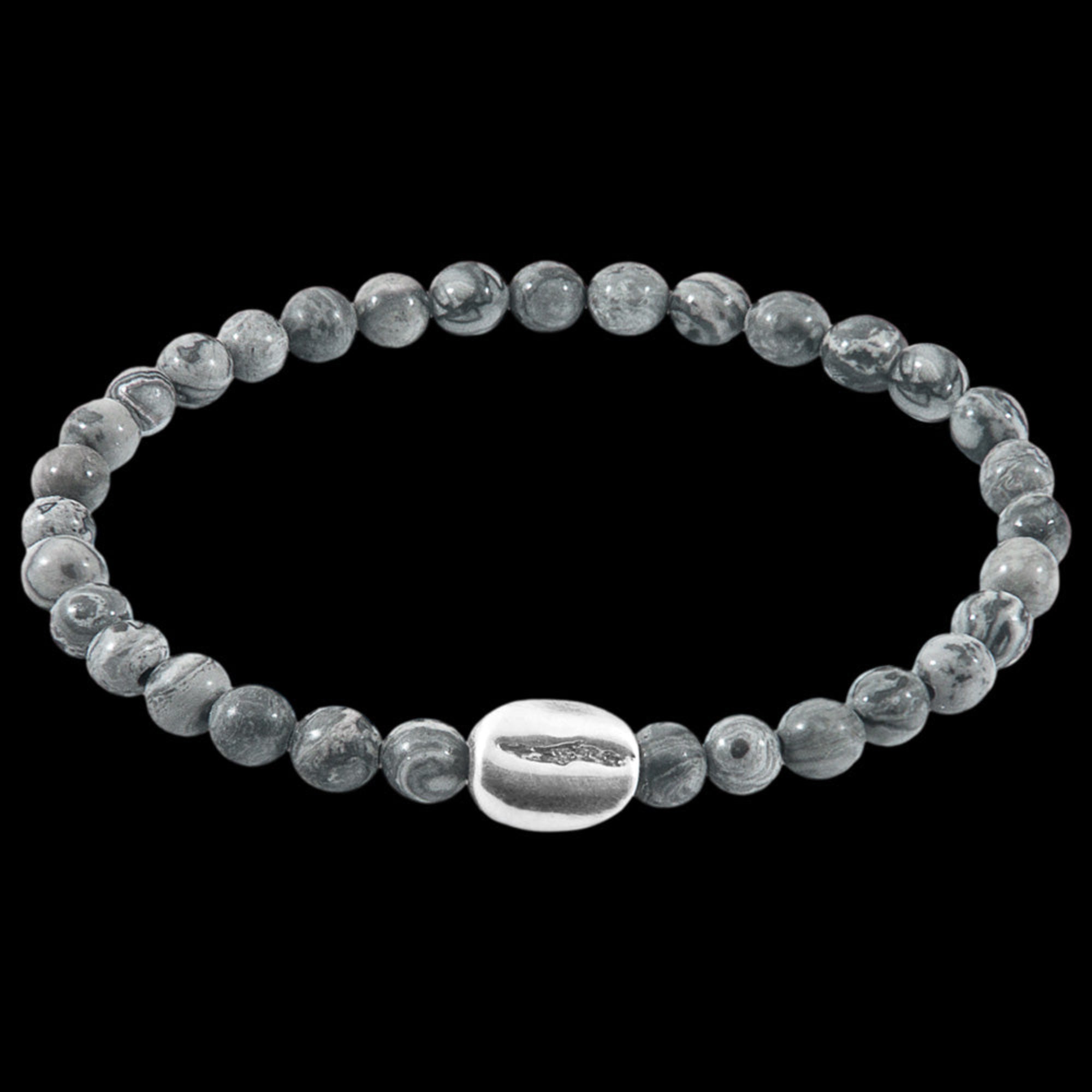 Anchor & Crew Coffee Bean Silver Grey Jasper Stone Bracelet | Australia