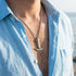 Close Up Man Wearing Anchor & Crew Admiral anchor sterling silver necklace.