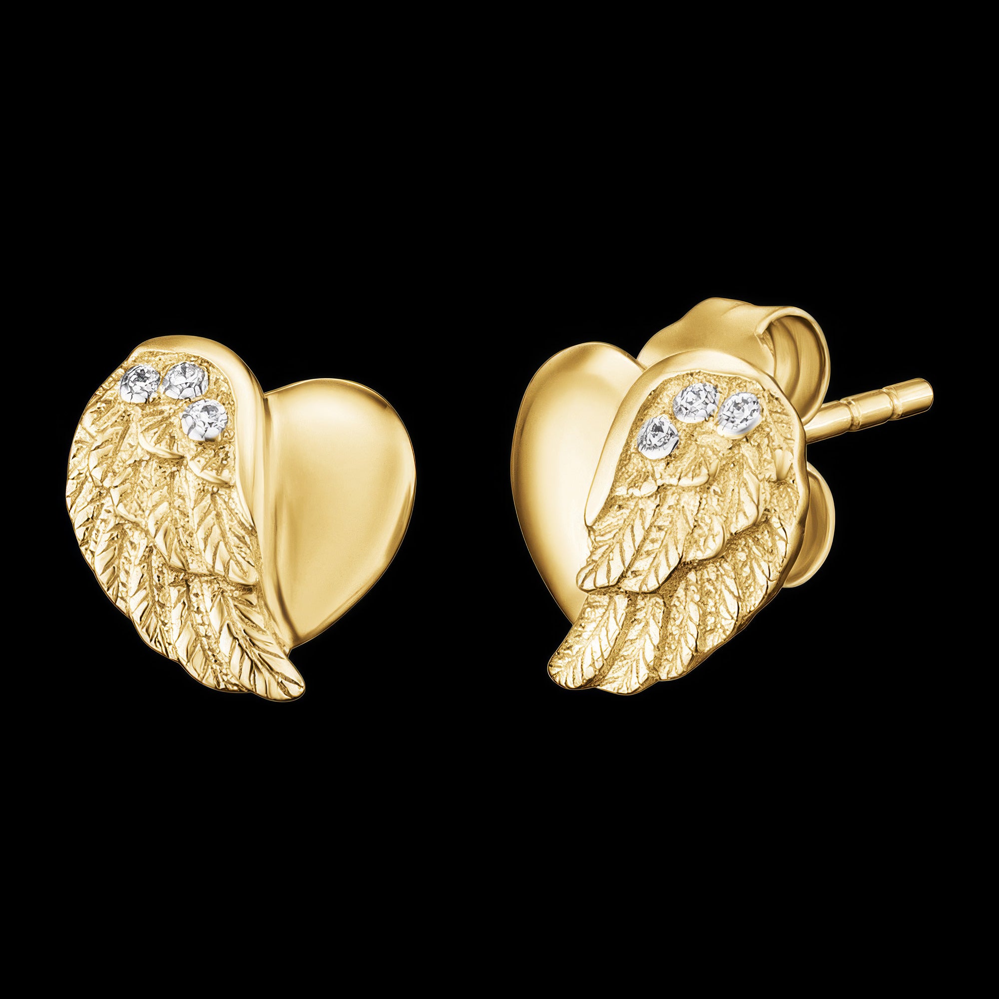 Angel Wing Heart Gold CZ Stud Earrings | Engelsrufer