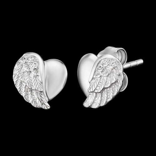 Angel Wing Heart Silver CZ Stud Earrings | Engelsrufer