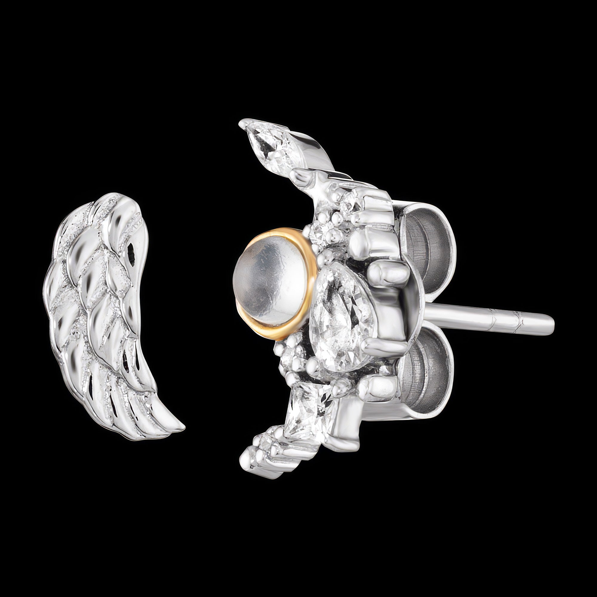Angel Wing & Moon Mismatch Stud Earrings | Engelsrufer