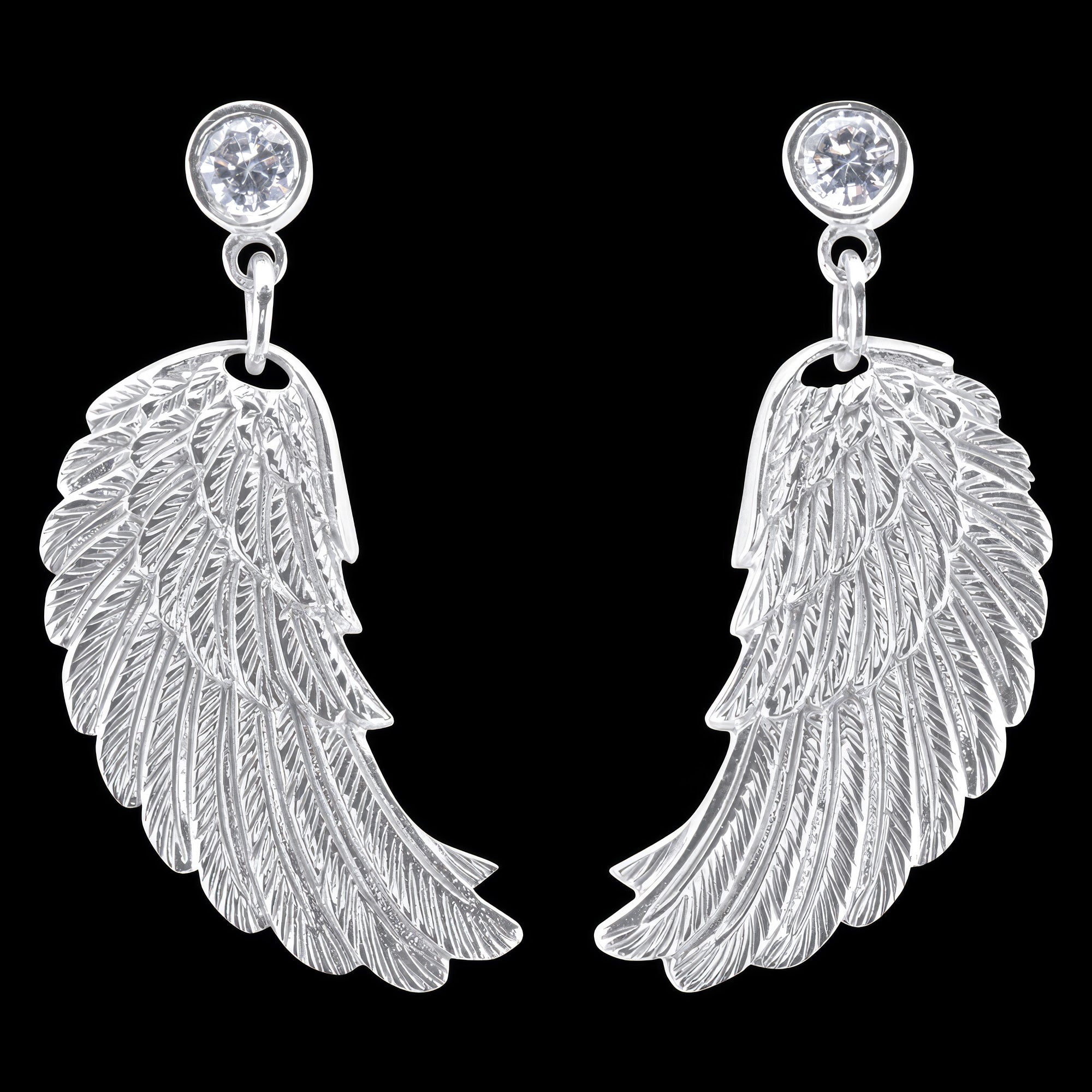 Angel Wing Feather CZ Silver Dangle Earrings | Engelsrufer
