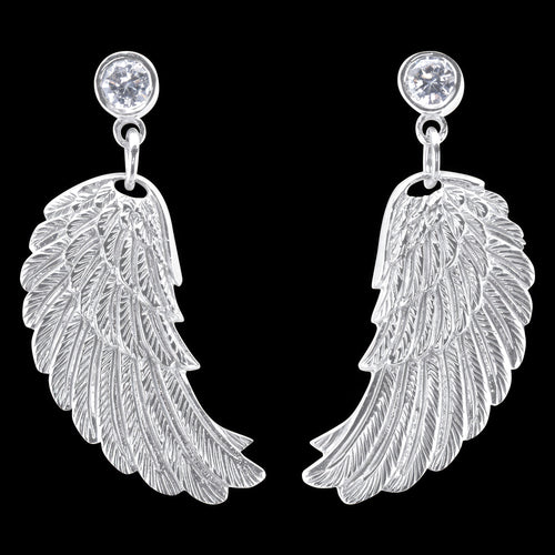 Angel Wing Feather CZ Silver Dangle Earrings | Engelsrufer