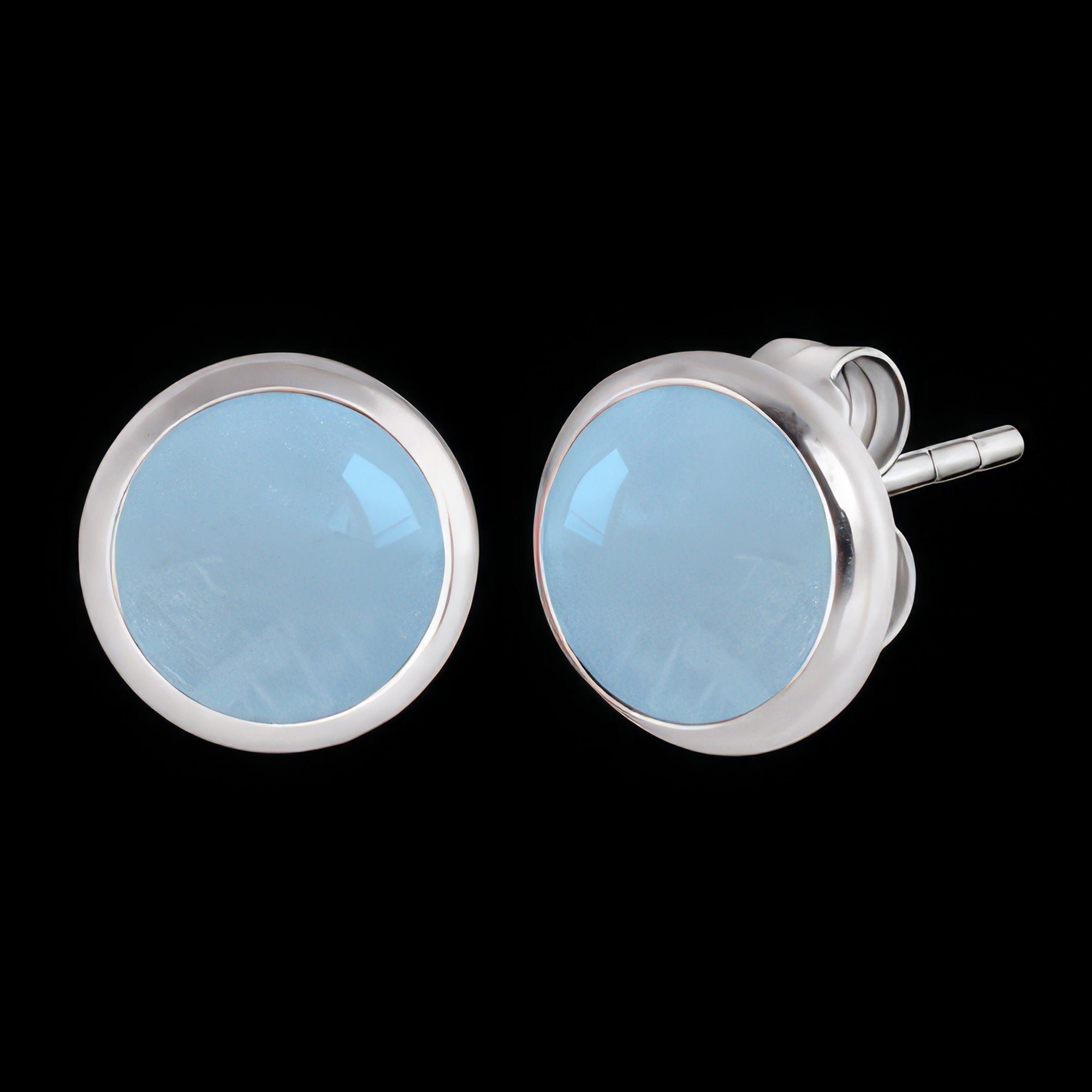 Aquamarine Cabochon Silver Stud Earrings | Engelsrufer
