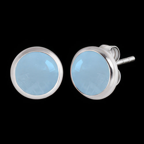 Aquamarine Cabochon Silver Stud Earrings | Engelsrufer